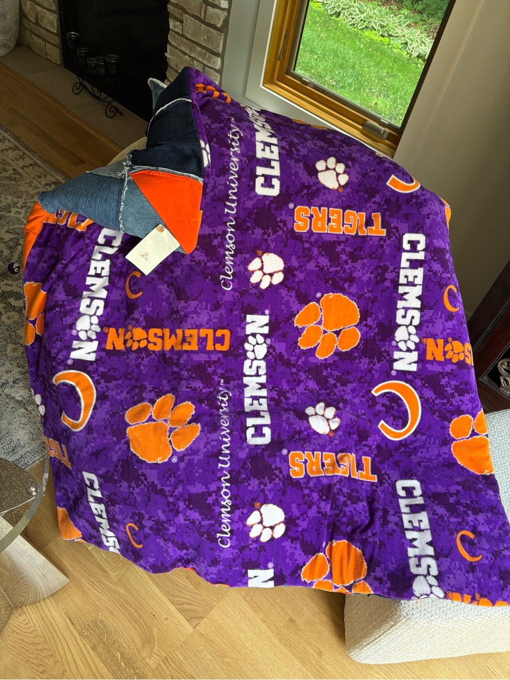 Clemson University Levi's Denim Patchwork Blanket with Orange Accents